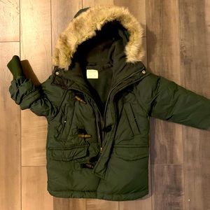 JCrew green kids parka feather/down size 3T